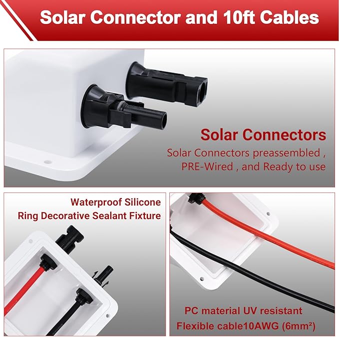 Waterproof Double Cable Entry Gland with 10Ft 10AWG Soft Copper Cable,UV Resistance Dual Cable Entry Housing for Rv, Boat,Camper (with 10ft Cable)