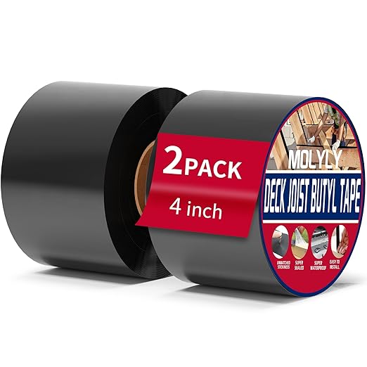 Joist Tape for Decking 4'' x 50', 2 Pack Weatherproof Butyl Sealant Deck Tape Joist, Flashing Tape Waterproof Roof Flashing Tape Joist Guard Protection Tape