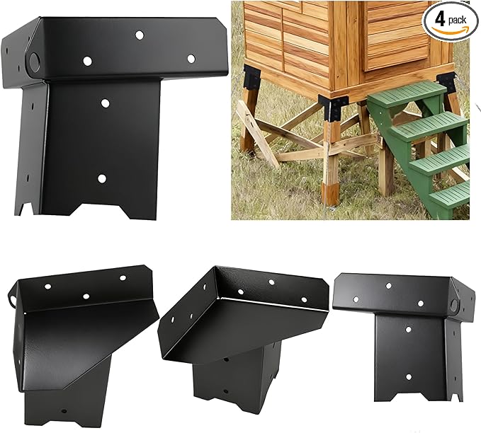 Deer Stand Brackets 4x4 Deer Blind Bracket - 4Pcs Outdoor Elevator Brackets Compound Angle Platform Bracket for Hunting Blinds, Tree Houses, Shooting Shack, Observation Decks, Tower Stands