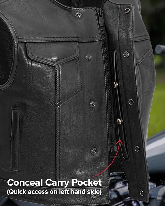 First Mfg Co - Lowside - Mens Motorcycle Biker Riding Canvas, Leather, Twill, Perforated Leather Vest