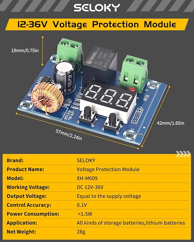 6pcs 12V-36V DC Voltage Protection Module Digital Low Voltage Protector Disconnect Switch Over Discharge Protection Module
