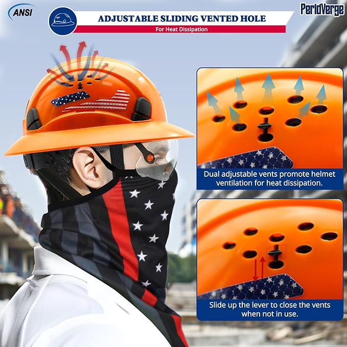 Full Brim Hard Hats Construction OSHA Approved with Visor-Vented Hard Hat with Neck Gaiter with Ear Loops,Safety Hard Hats for Men with Chin Strap ANSI Z89.1 Type 1 Class C,6-pt Suspension