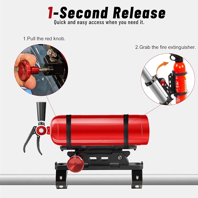 ATV Motorcycle Fire Extinguisher Bracket - Quick Release Fire Extinguisher Holder Mount - Universal 7/8" to 9/8" Handlebar Compatible with Yamaha/Polaris, Honda/Can-Am/Kawasaki - Secure Extinguisher