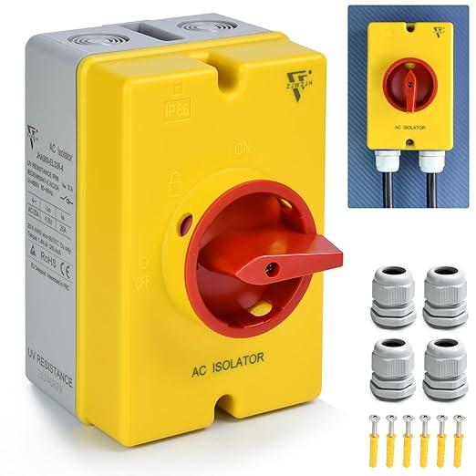 32 Amp Disconnect Switch IP66 Waterproof 690V AC Disconnect 30Amps Electric Switch for Machines On Off Combiner Box 4 Pole for PV Systems