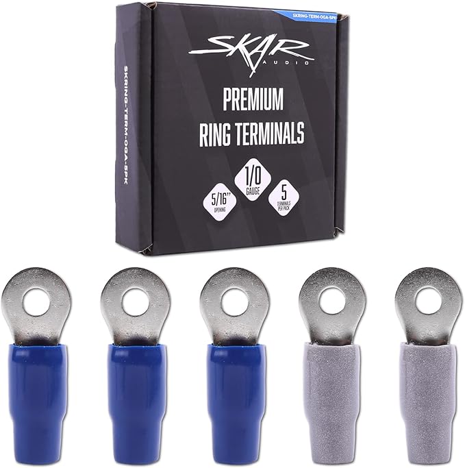 Skar Audio 1/0 Gauge (5/16") Nickel Plated Premium Ring Terminals (5 Pack)