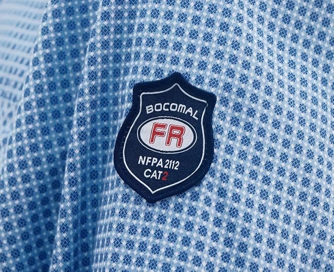 BOCOMAL FR Shirts for Men Printed Plaid Flame Resistant Clothing 6.5oz Cotton Button Up Welding Shirts NFPA2112 CAT2