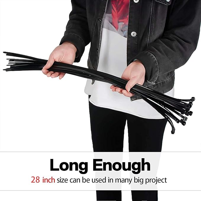 Heavy duty Zip ties 28inch Zip tie Large Cable Wire Ties With 120 Pounds Tensile Environmentally friendly Industrial quality Uses 4 latches for stronger locks,40 pack Black