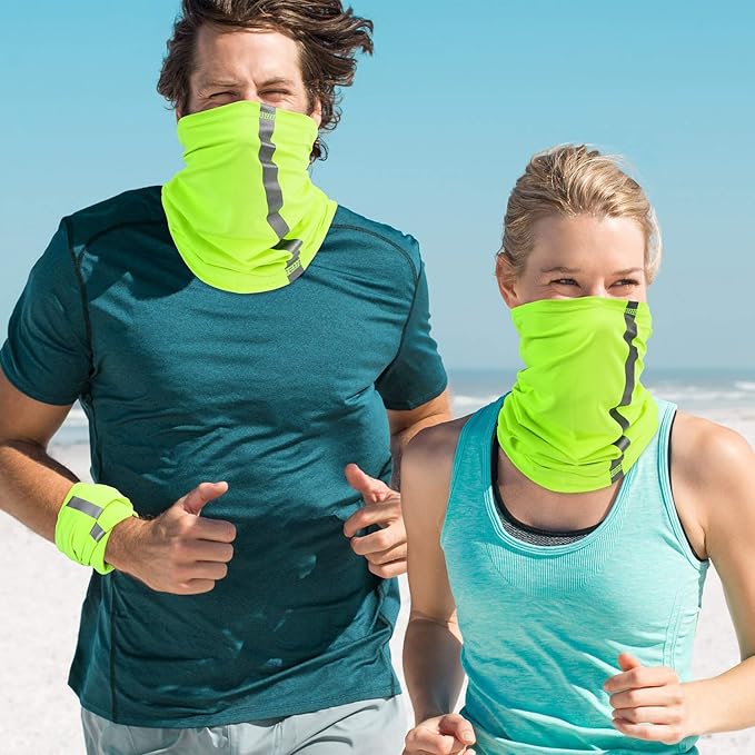 SATINIOR 4 Pcs Neck Gaiter for Men Reflective Face Mask Cover, UV Sun Protection Neon Balaclava Hi Vis Bandana for Work
