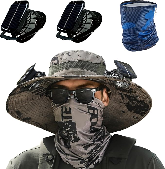 Solar Powered Fan Hat for Men,Hat with Fans Solar Power Outdoor Fishing with 2 Solars Fans