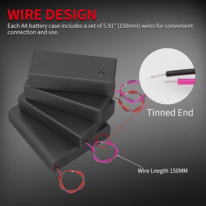 DAIERTEK AA Battery Holder Pack Single 1-4 AA Battery Holder with Switch Leads Cover Battery Box Case -Total 8Pcs