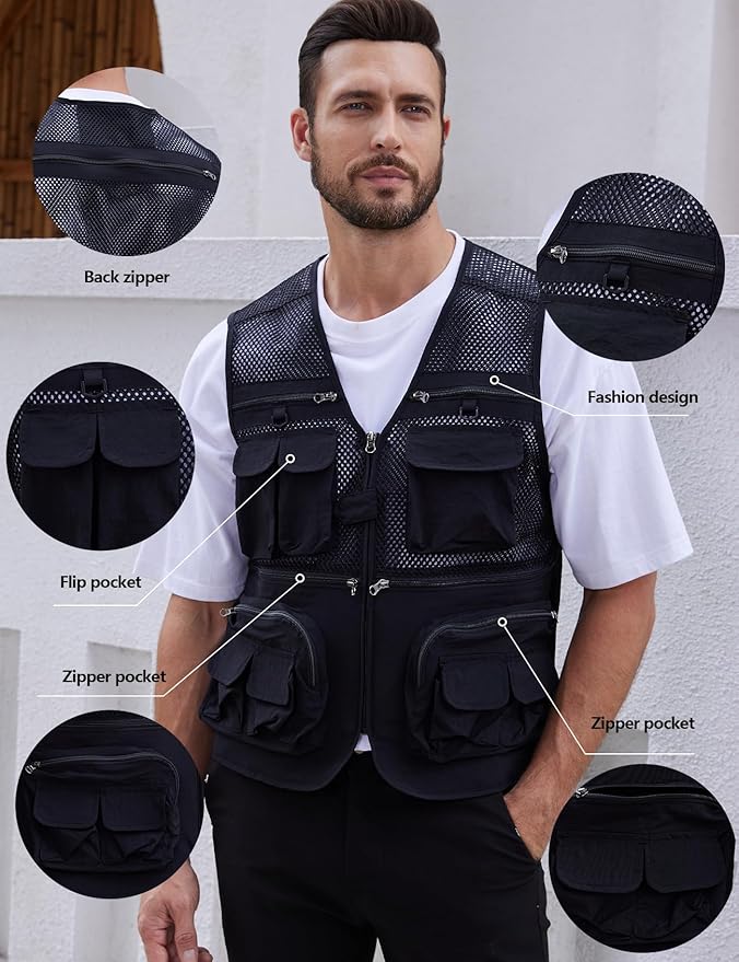 Gihuo Men's Fishing Safari Vest with Pockets for Summer Travel