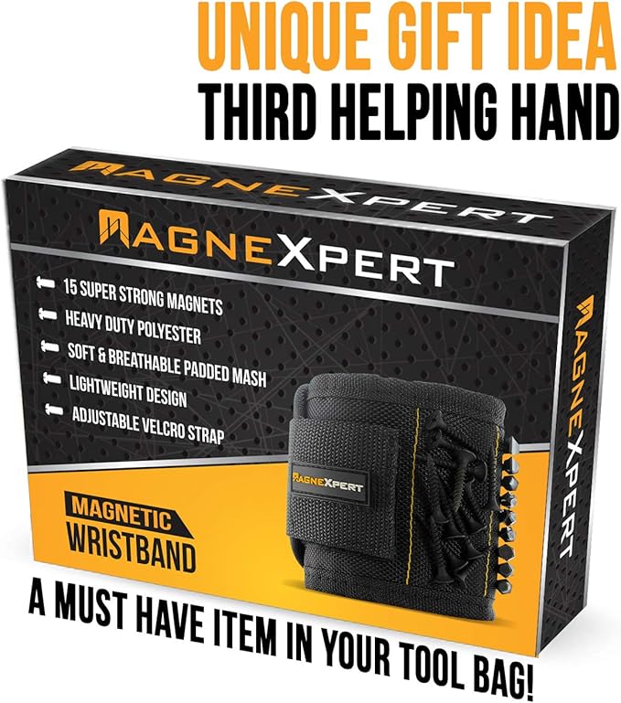 Magnelex Magnexpert Magnetic Wristband for Holding Screws, Nails and Drill Bits - Crafted from Ballistic Nylon with 15 Powerful Magnets, Stocking Stuffer for Men