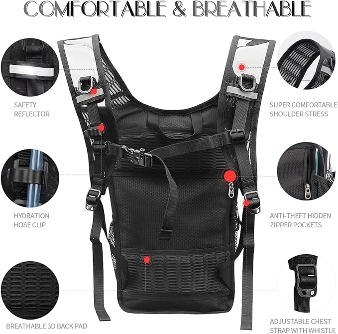 Hydration Pack, Water Backpack with 3L Hydration Bladder Lightweight Insulation, Festival Essential, Rave Hydration Backpack, Hydropack Backpack for Rave, Hiking, Biking, Festival Gear