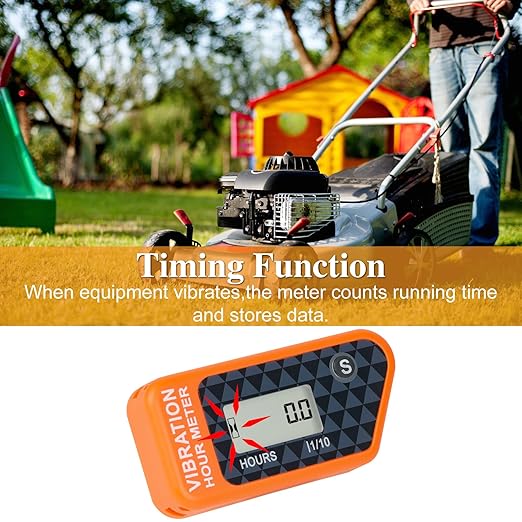 LCD Digital Hour Meter Gauge Vibration Activated,Waterproof Design,for All Vibrating Machine,Air Compressor,Generator,Lawn Mower,Motorcycle,Chainsaw (Orange)