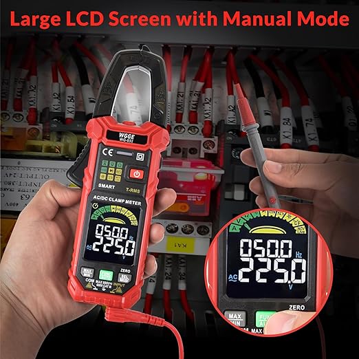WGGE WG-032 Smart Digital Clamp Meter 6000 Counts T-RMS multimeter Auto-Ranging Voltmeter Amp Meter with AC/DC Current &Voltage NCV/Live Wire Inrush Resistance Diode, Built-in HD Color Screen