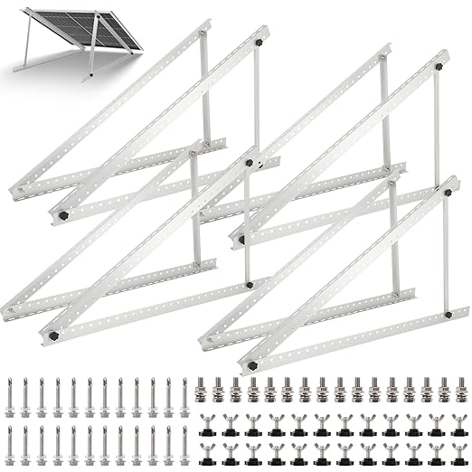 4 Sets 45inch Solar Panel Mounting Brackets, 0 to 90° Adjustable Solar Panel Mounting Rails, Fit for 150 200 400 600 Watt Solar Support Racks with Foldable Tilt Legsnel