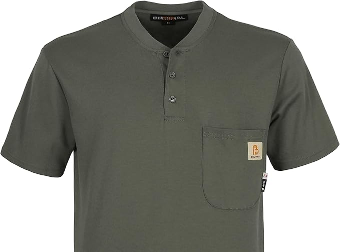 BOCOMAL FR Shirts Flame Resistant Shirt 5.5oz 100% Cotton Light Weight CAT2 Fire Retardant Henley Shirts