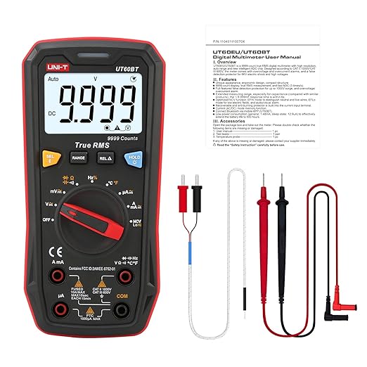 UNI-T Multimeter Tester True RMS UT60BT Temperature Measurement,NCV,Duty Cycle,Diode Test,Digital Voltmeter & Ohm Meter,Smart Multimeter 1000V for Electrical Troubleshooting