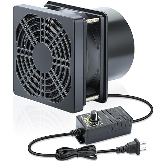 Wathai 80mm 12V DC Axial Exhaust Fan Small Fume Extractor with AC Plug, Dual Ball Speed Controller – for Soldering, 3D Printer Enclosure, Ventilation, DIY Cooling