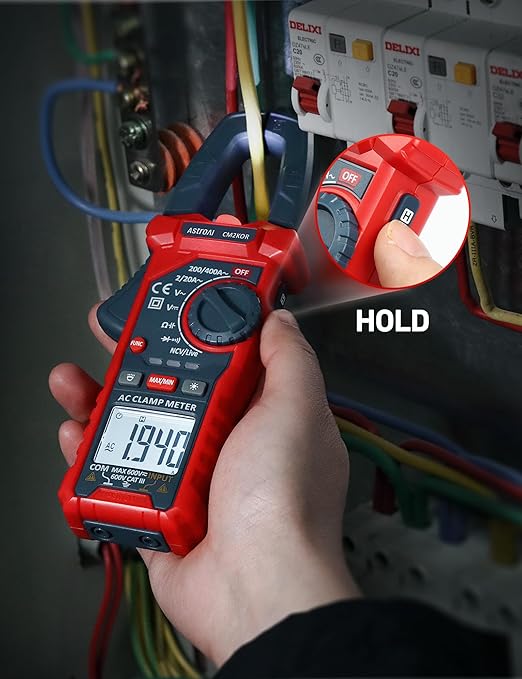 AstroAI Digital Clamp Meter Multimeter 2000 Counts Amp Voltage Tester Auto-ranging with AC/DC Voltage, AC Current, Resistance, Capacitance, Continuity, Live Wire Test, NCV, Blue