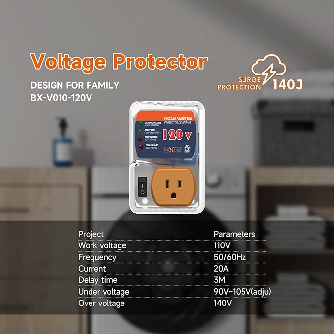 [ETL Listed] BXST Refrigerator Surge Protector, One Outlet Wall Plug Adjustable Voltage Regulator Against High and Low Voltage, Power Surge Protector for Fridge and Home Appliances, 120V 1800W, 1 Pack