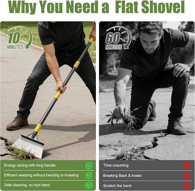 Garden Flat Shovel Scraper: 74" Metal Snow Ice Scraper, Adjustable Handle, Multifunctional Floor Scraper for Weed Cleaning Edging Trenching & Removing Snow Ice Dirty Moss