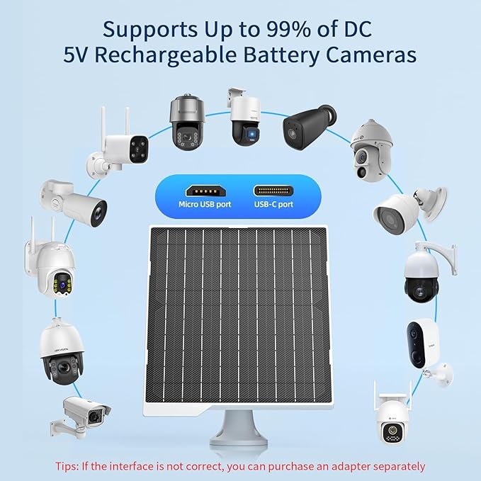 2 Pack 9W Solar Panels- IP65 Waterproof, High Efficiency Charger with 10FT USB-C Cable and Micro USB Adapter, Works in -4°F~176°F, for Outdoor Cameras, Smartphones and All DC 5V Devices
