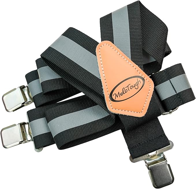 MELOTOUGH Reflective Safety Suspenders|Work Suspenders with Hi Viz Reflective Strip Hold Up Tool Belt Suspenders