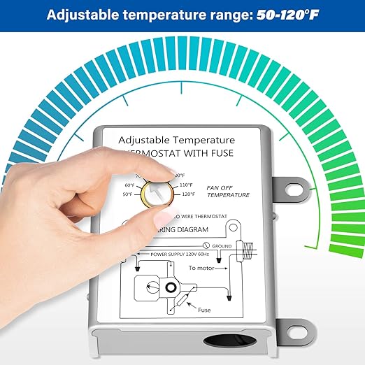 Simple Deluxe 12 Inch Wall Mounted Shutter Exhaust Fan with Temperature Controller and Power Cord Kit, Aluminum, 1600 RPM, 940 CFM, for Attic, Garage, Louvered Vent, Plant, Greenhouse, Silver