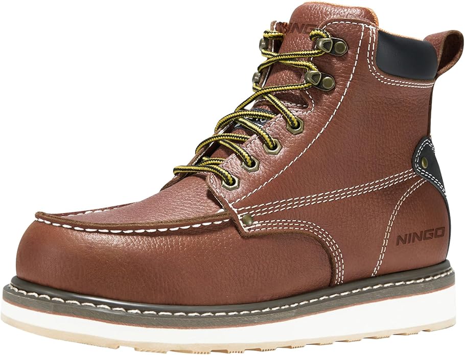 HISEA NINGO Work Boots for Men Steel/Soft Toe Boots,6” Water Resistant Slip Resistant Industrial & Construction Work Shoes, Composite Toe Working Boot