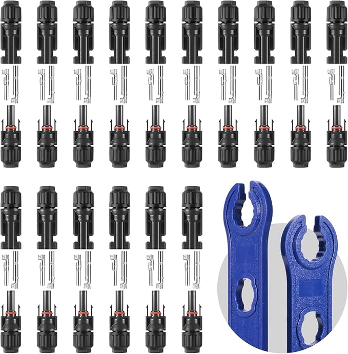 32 PCS Solar Panel Connectors MC4, 16 Pairs Male/Female + 2 Wrenches IP67 Waterproof 1000V/30A Solar Connectors，for Solar Power Systems (10AWG)