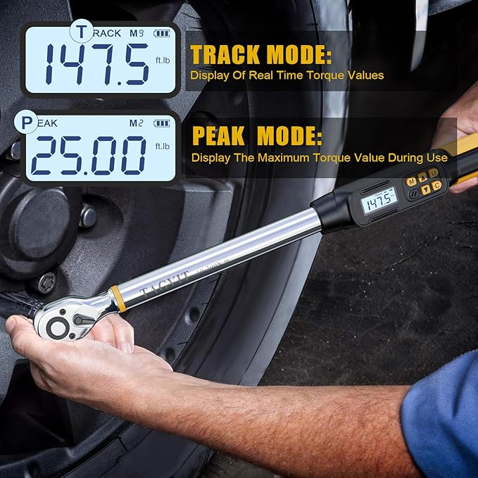 Digital Torque Wrench 1/2 Inch Drive, 17.38-147.5Ft-lb/10-200Nm, Electronic Torque Wrench, ±2% High Accuracy with with Preset Value, Data Storage, Buzzer and LED Flash Notification for Car