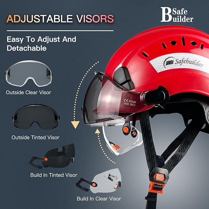 Construction Safety Helmet with Build-in Visor ABS Hard Hat with Visor Adjustable Ventilation Hardhats Work Head Protection ANSI/ISEA Z89.1