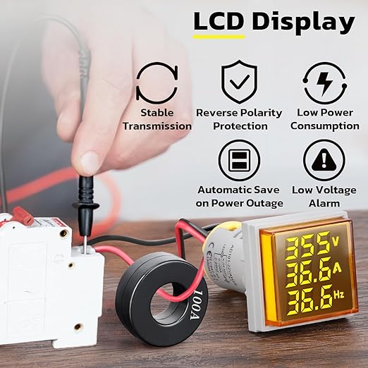 DROK AC Volt Amp Frequency Tester, 3pcs AC 60-500V 100A Voltage Current Monitor Digital LED Display Voltmeter 110v 220v Volt Detetor Green Red Yellow Signal Indicator Light Panel