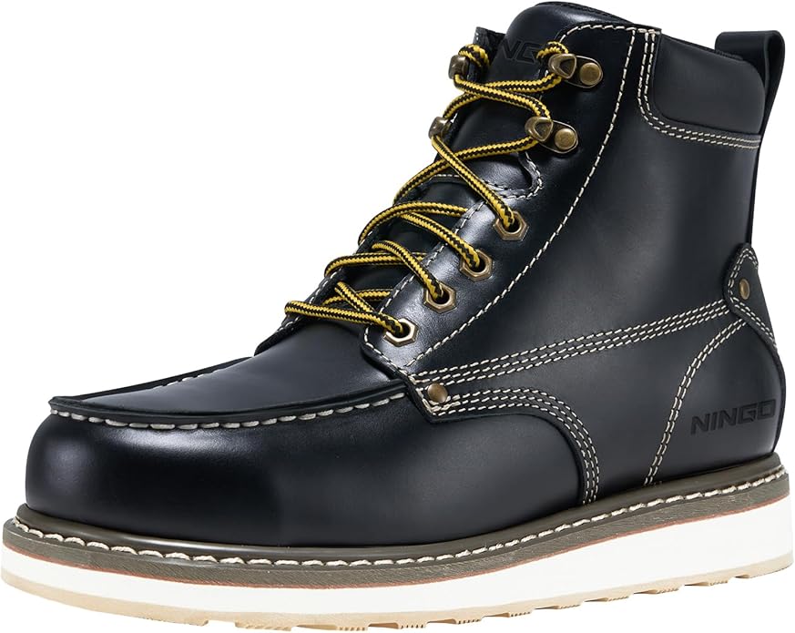 HISEA NINGO Work Boots for Men Steel/Soft Toe Boots,6” Water Resistant Slip Resistant Industrial & Construction Work Shoes, Composite Toe Working Boot