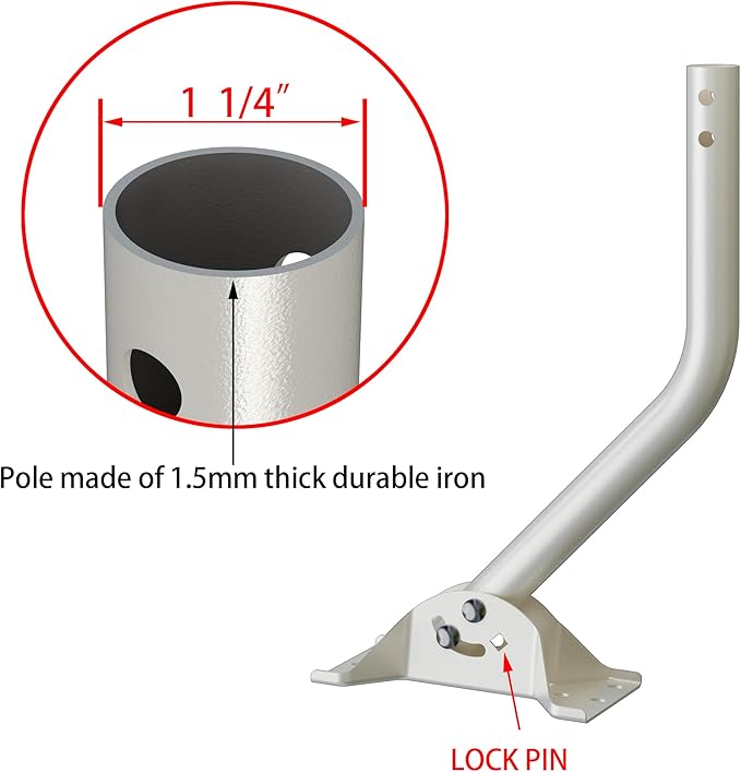 Universal Adjustable Mounting Pole, Steel J-Mount for Attic Outdoor Roof Wall Installation, Weatherproof Mast Pole, Mounting Bracket and Hardware Included (Diameter 1 1/4", Length 49 3/4", White)