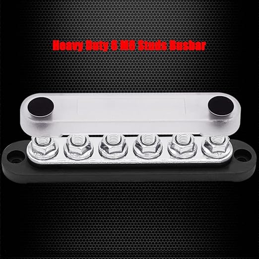 6 x M8 (5/16") Studs Power Distribution Block Bus Bar 12V, Ampper 5.9" HD 200A Marine BusBar Battery Distribution Block W/Cover for Car Boat Solar (Black)