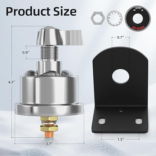 Joinfworld 12V Battery Disconnect Switch with Side Post Mounting Bracket, 200A High Current Battery Cut Off Switch Heavy Duty 48V Master Switch for Car Boat RV ATV UTV Vehicles