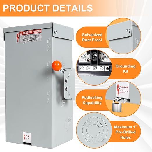 100A Generator Transfer Switch, 24000W Heavy Duty Double Throw Safety Switch, 120/240V Manual Transfer Switch, Stronger Stability, Enlarged NEMA 3R Enclosure for Outdoor, 10-Year Warranty
