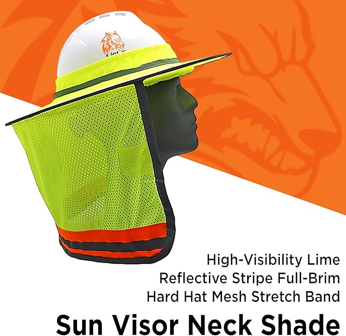 Wolf High-Visibility Orange Reflective Full-Brim Hard Hat Mesh Sun Visor Neck Shade