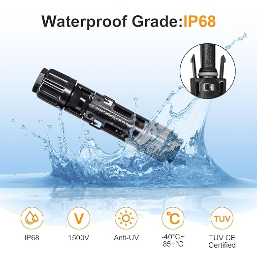 8AWG Solar Panel Connector, IP68 Waterproof 1500V Solar Connector, 70A Solid Tinned Copper Terminal, 5 Pairs with 2 Spanners for Solar PV Cable(10mm²)