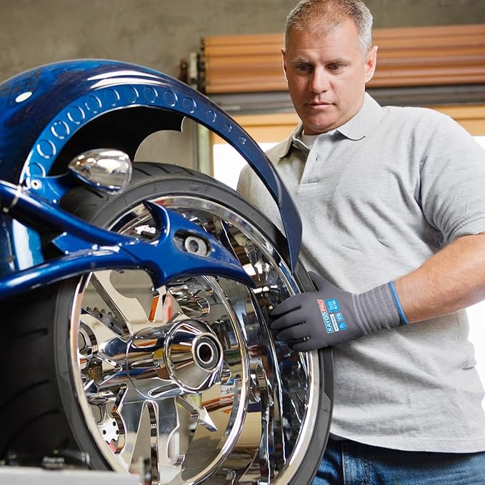 KAYGO Safety Work Gloves MicroFoam Nitrile Coated, 3 Pairs KG18NB,Seamless Knit Nylon Glove with full fingers Touchscreen, Ideal for Automotive,Warehouse,Construction (Gray,Medium)