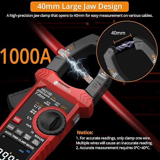 Neoteck Clamp Meter 9999 Counts 1000A Amp Clamp Multimeter with Inrush VFD LOZ TRMS Mode Colorful Screen Amp Meter for AC/DC Current&Voltage Resistance Capacitance Frequency Continuity Diode NCV