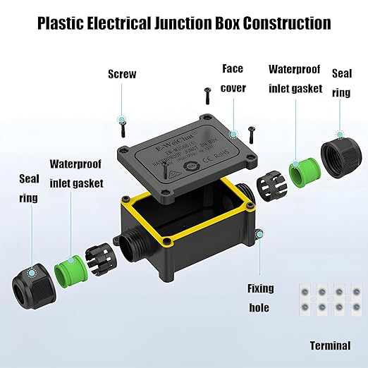 IP68 Waterproof Junction Box Outdoor, 2 Way Electrical Enclosure with Terminal Block, 2 Port Outdoor Cable Connector for Landscape/Garden/Holiday Lights (Halloween Christmas)