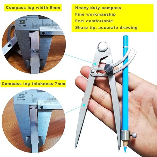 ZLKSKER 6/8/10 inch Professional Woodworking Compass with Pencil Holder & Lockable Wing, Geometry & Drafting Compass for Carpenter (6 inch)