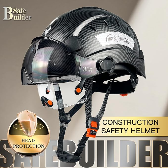 Construction Safety Helmet with Build-in Visor ABS Hard Hat with Visor Adjustable Ventilation Hardhats Work Head Protection ANSI/ISEA Z89.1