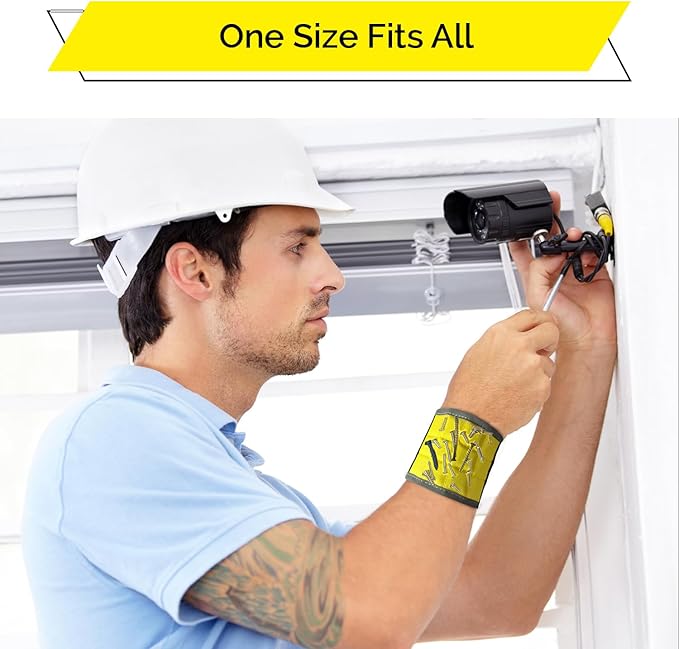 BYKES Magnetic Wristband for Holding Screws, Nails & Tools | Strong Magnetic Extra Large Tool | Portable DIY Magnetic Wristband | Wide Surface Magnet | Heavyduty Tool Gift for Handyman | Yellow/Gray