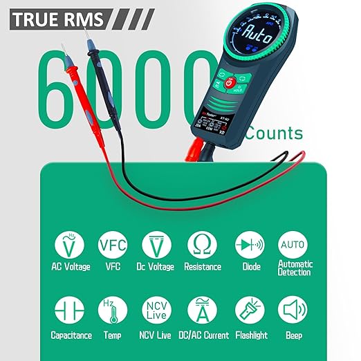 Xin Tester Digital AC DC Professional Multimeter Tester, TRMS 6000 Counts Rotary Dial Electrical Automotive Autoranging DMM 1000V NCV Volt Ohm Amp Meter, Capacitance Temperature Diode XT-R2