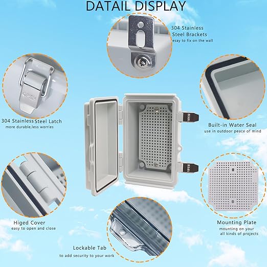 Electrical Box, Outdoor Waterproof Box IP67 Junction Box with Mounting Plate,ABS Plastic Project Box Power Cord Enclosure Grey 5.9" Dx3.9 Wx2.8 H