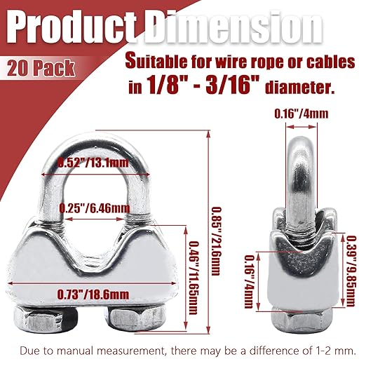 Luomorgo 20PCS M4 3/16" Wire Rope Cable Clip Clamp 304 Stainless Steel Saddle Clamp Cable